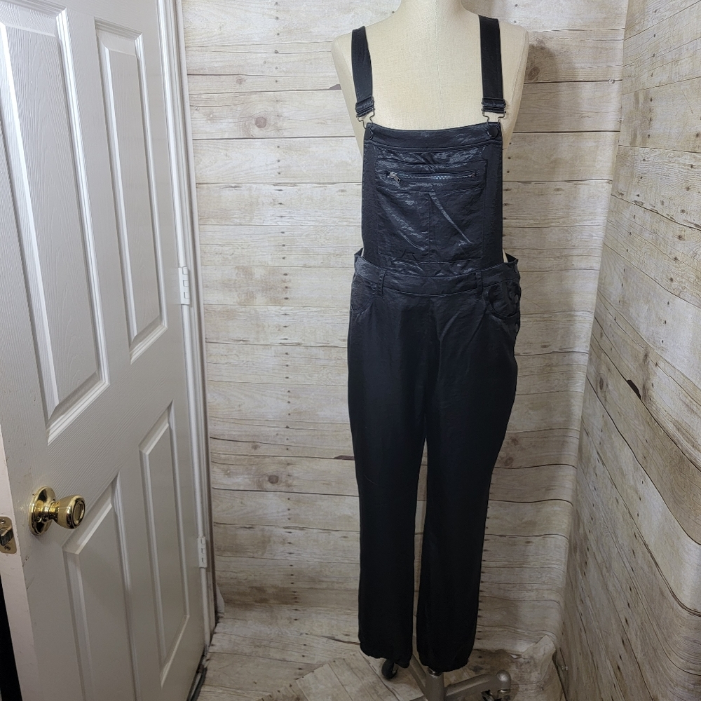Black satin overalls